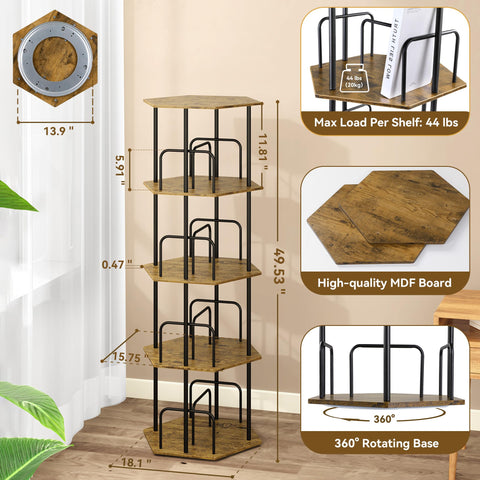 SUNMORY hexagonal corner book shelf—compact storage for a stylish living room corner.