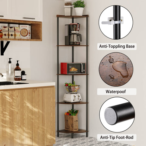 Sunmory industrial-design corner shelf blending rustic wood grain with metal accents