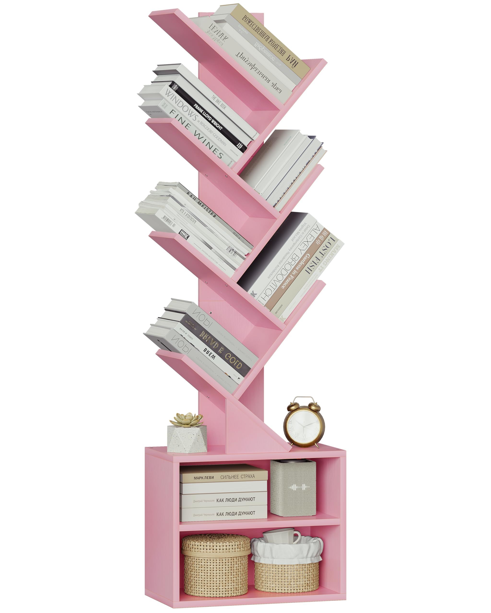 SUNMORY pink modern bookshelf suits bedrooms and home offices.