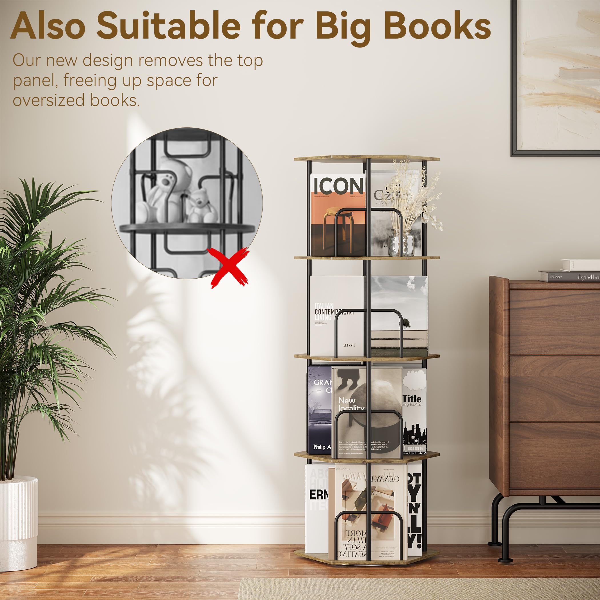 SUNMORY spinning bookcase mechanism—smooth operation for heavy or large volumes.