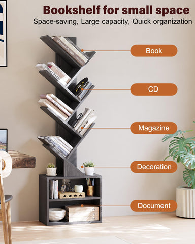 SUNMORY 6-tier shelves with storage cabinets for organized living room display.