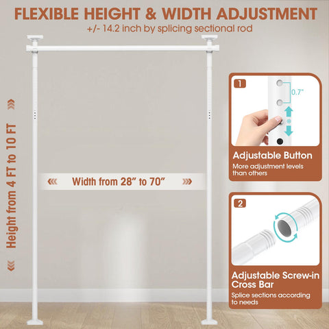 SUNALLY Room Divider Rod shows adjustable height for ceiling-to-floor versatility.