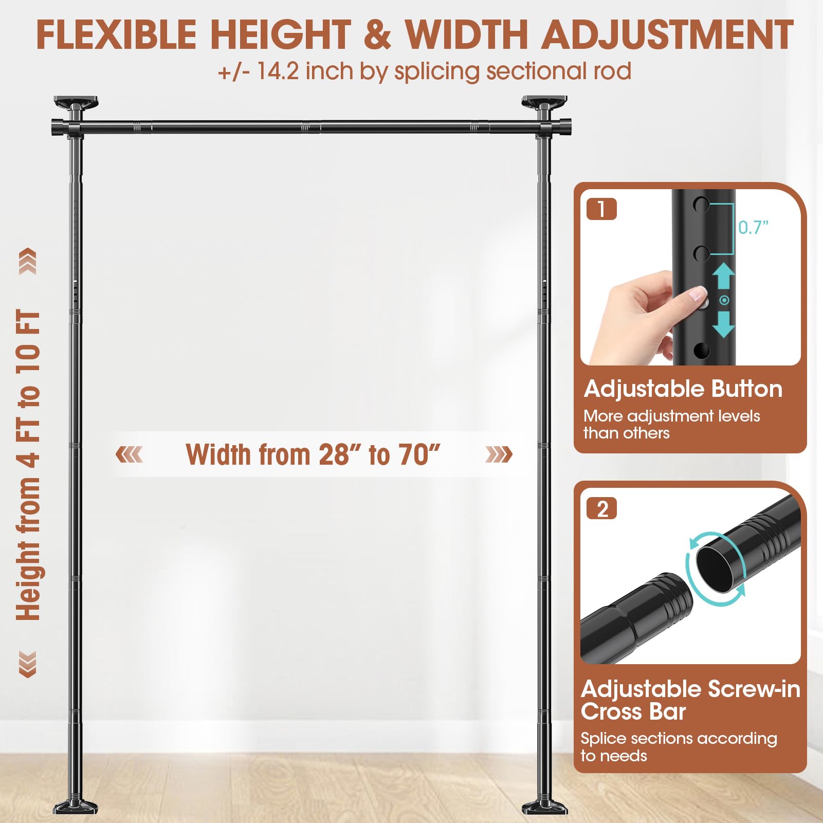 SUNALLY room divider rod extended height demonstrates adjustable height for tall rooms
