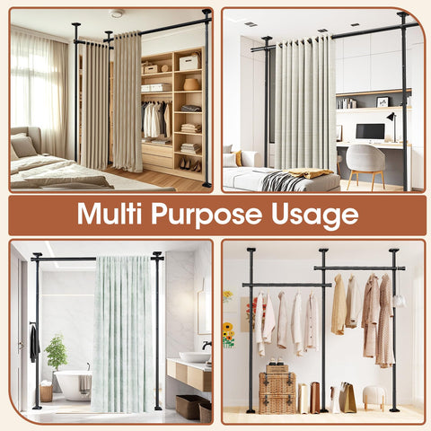 SUNALLY room divider rod horizontal or L-shaped setup for versatile layout