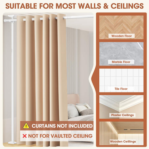SUNALLY Room Divider Rod offers no-drill installation on diverse surfaces.