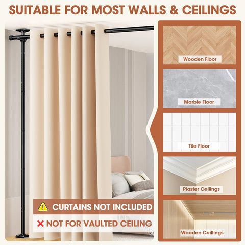 SUNALLY room divider rod stainless steel construction for durability