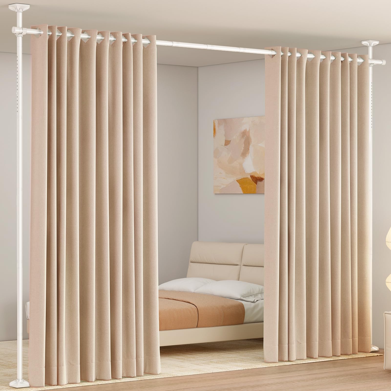 SUNALLY room divider rod with straight metal design provides sturdy curtain support.