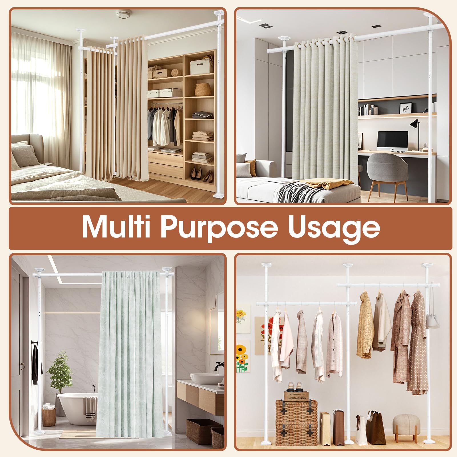 SUNALLY Room Divider Rod supports flexible layouts for horizontal or corner setups.