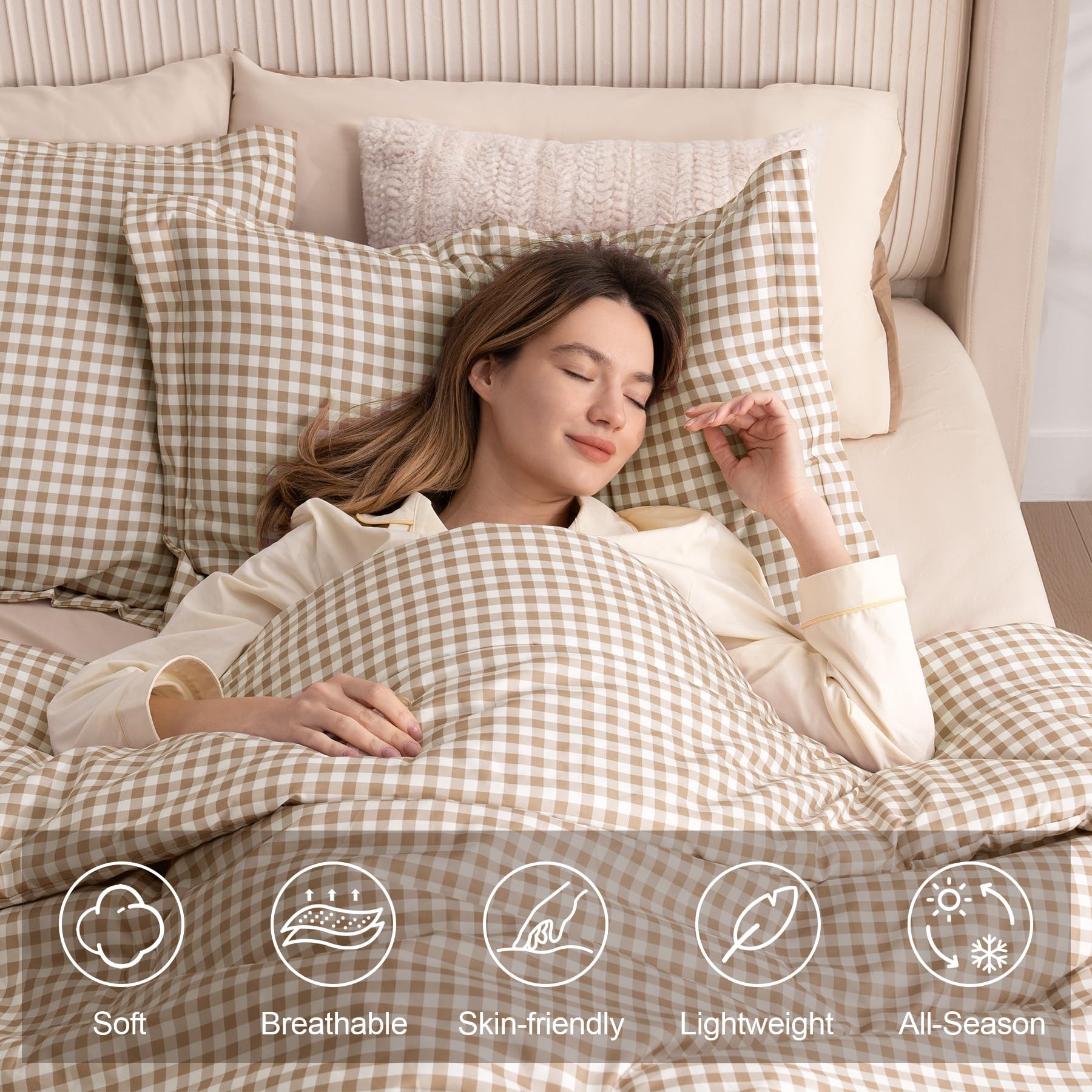 SunNewt pillow shams in a grid pattern, elevating bed styling.