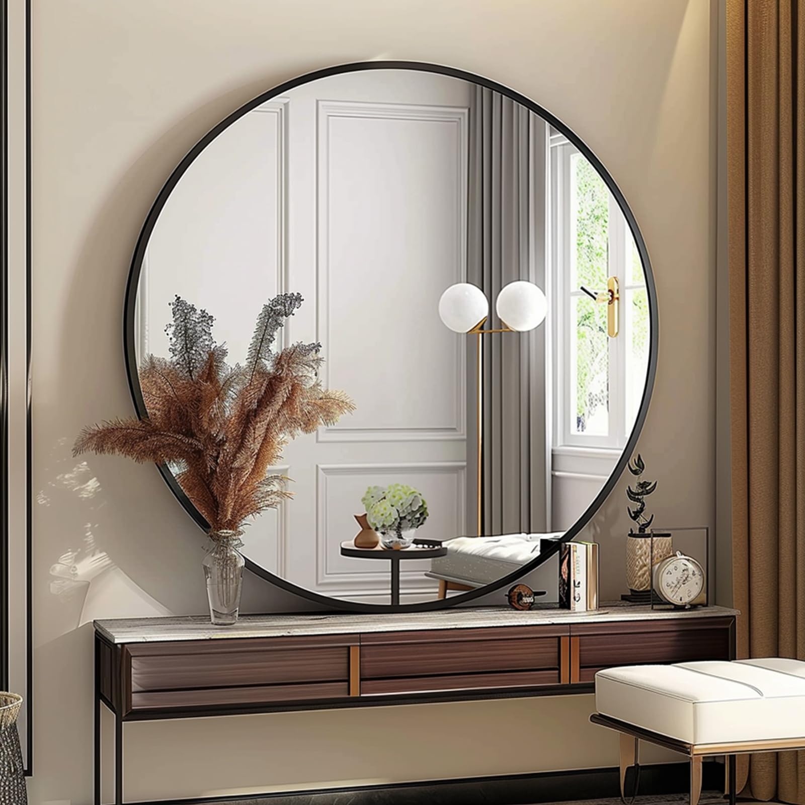 Sunniry black bathroom mirror adds elegance and humidity resistance