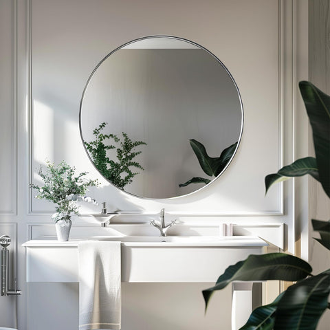 Sunniry round bathroom mirror provides clean lines and easy wall integration