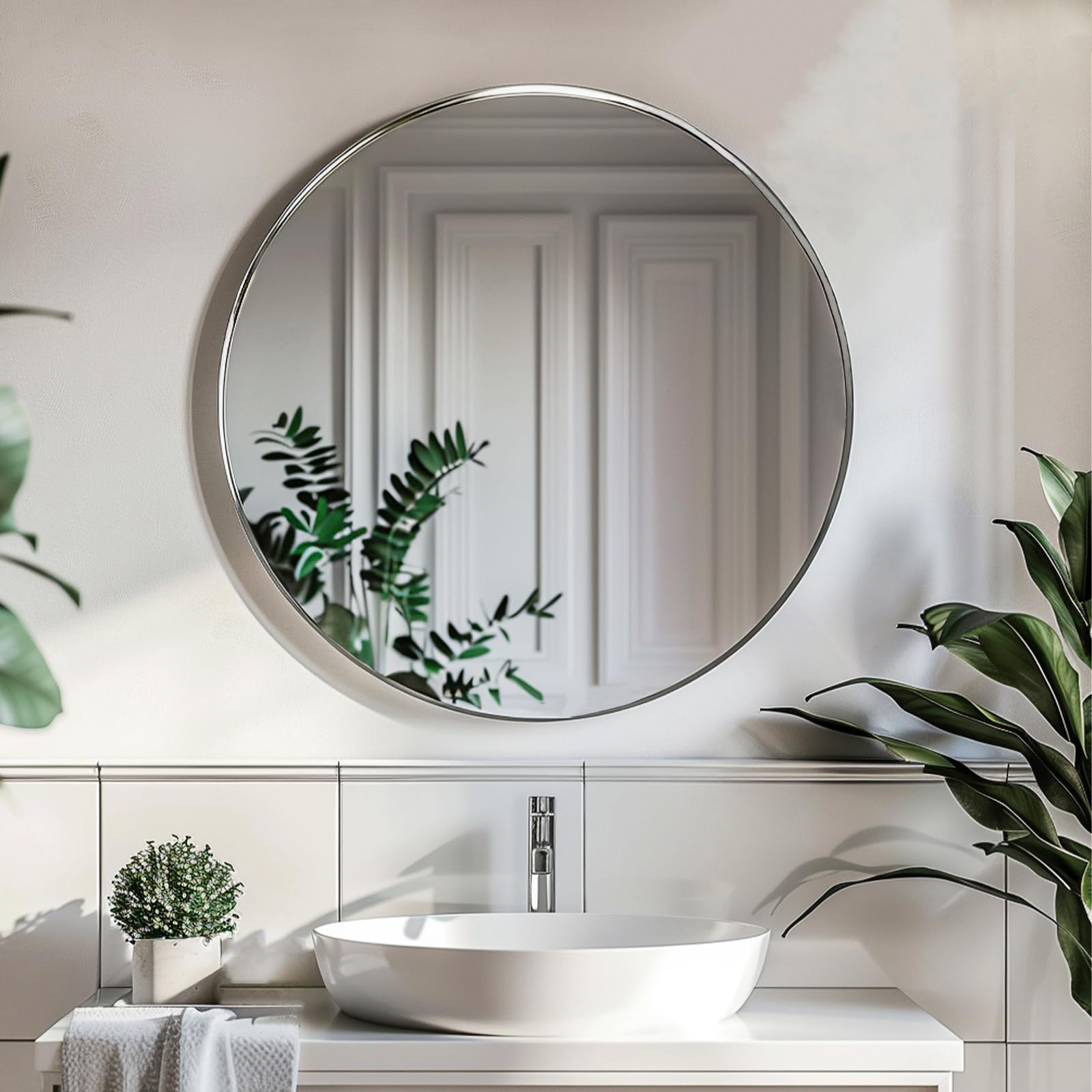 Sunniry circle mirror brightens living rooms with a modern, minimalist focal point