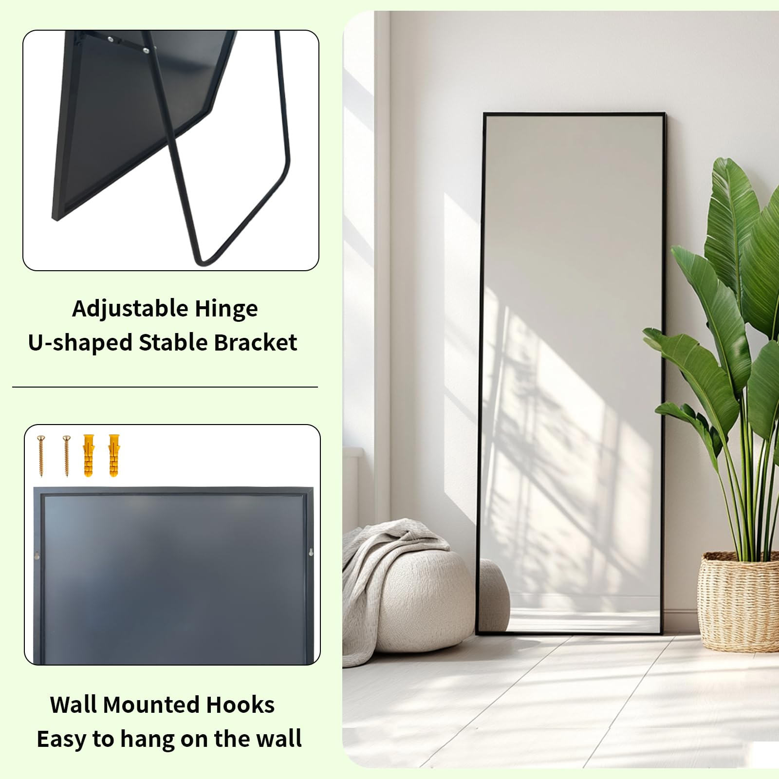 Sunniry full-length mirror in a bedroom setup enhances light and style.
