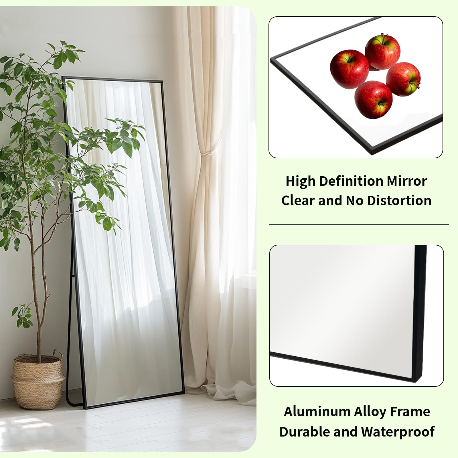 Sunniry full-length mirror side view shows slim depth and sturdy frame.