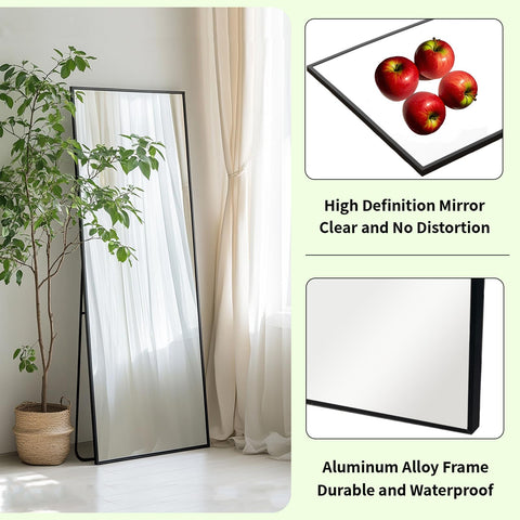 Sunniry full-length mirror side view shows slim depth and sturdy frame.