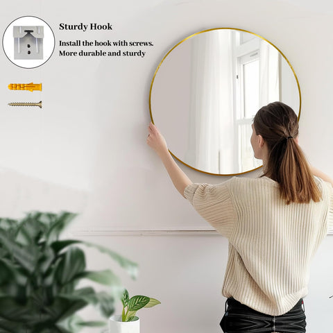Sunniry Gold Round Mirror entryway setup with easy wall mounting.