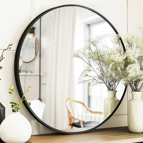 Sunniry round mirror 28 inch for precise reflections in the bathroom or entryway.