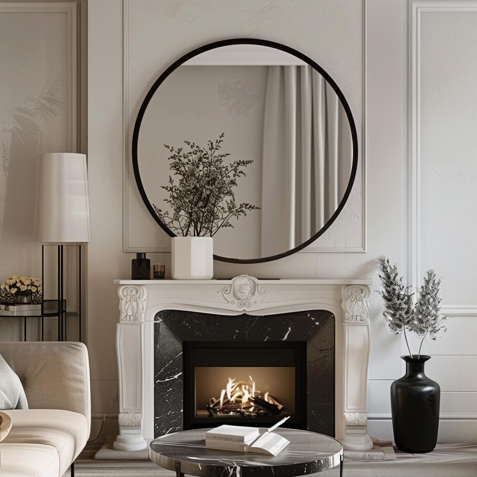 Sunniry wall mirror in living room reflects light and enlarges space