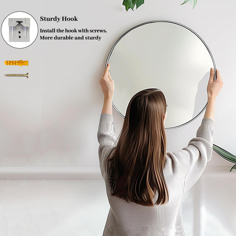 Sunniry wall-mounted circle mirror with hardware for quick installation