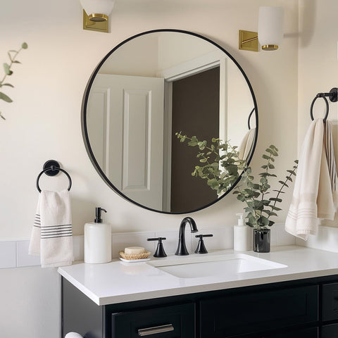 Sunniry wall-mounted round mirror ideal for entryways and hallways.