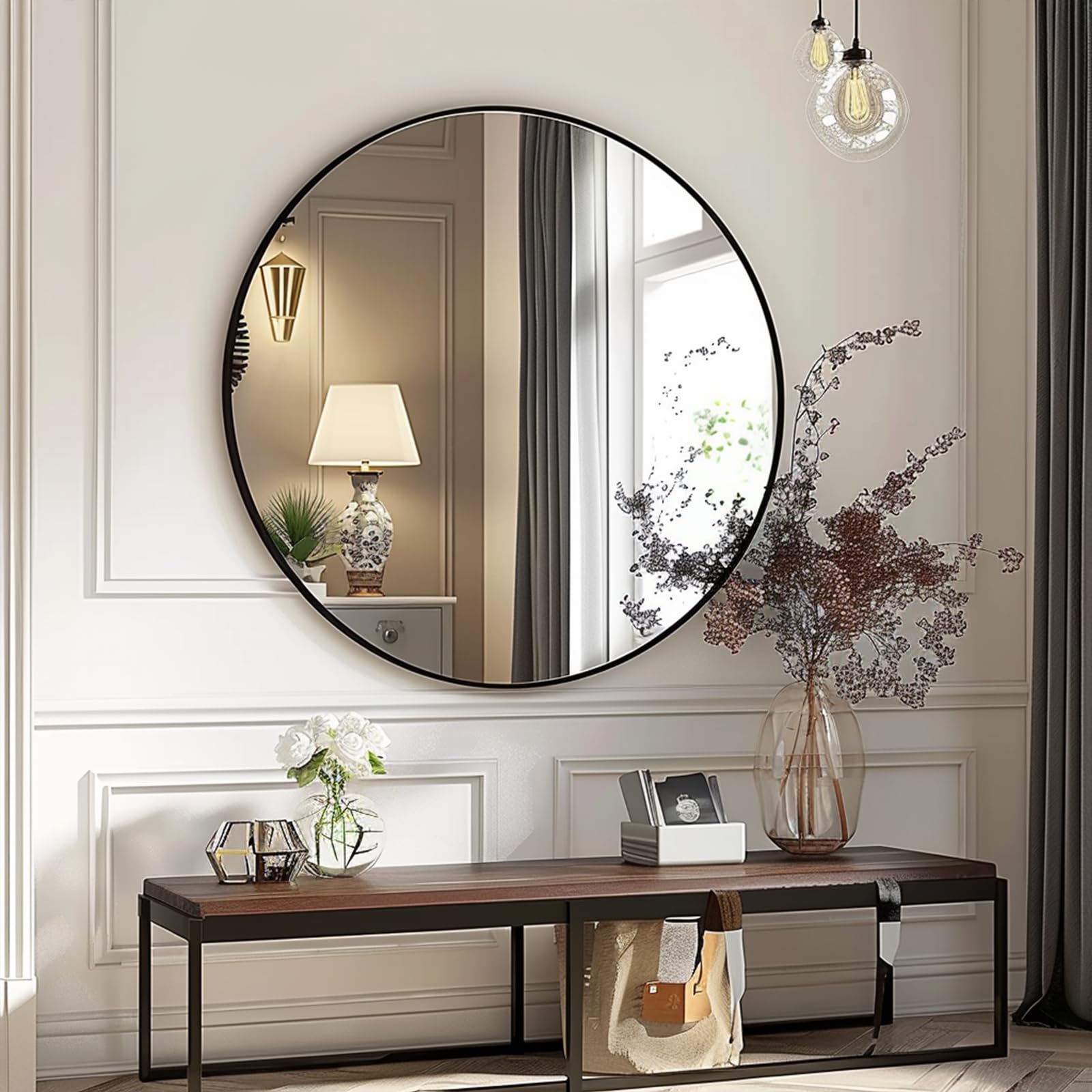 Sunniry wall-mounted round mirror ideal for living rooms and hallways.
