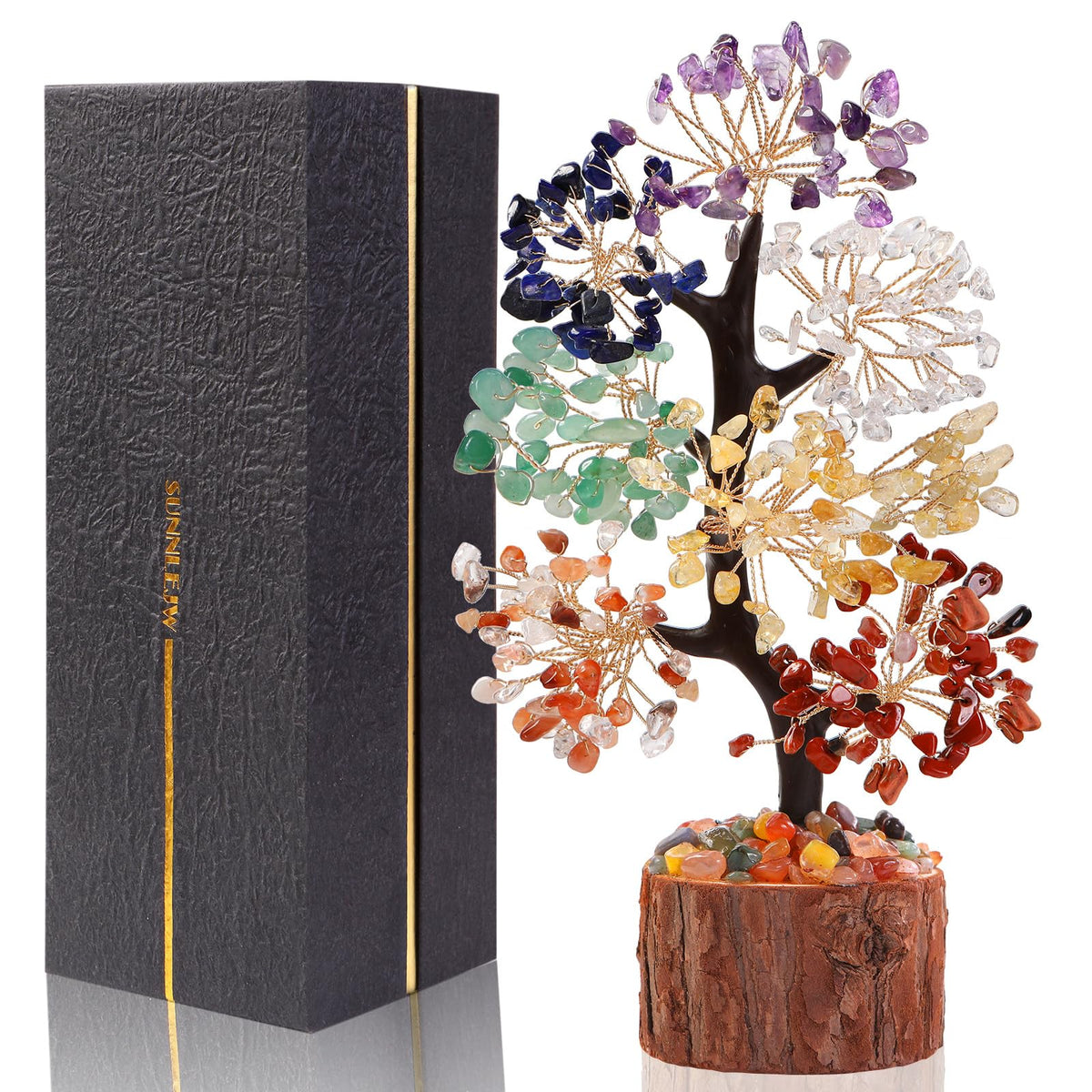 Sunnlejw 7 Chakra Crystal Tree base, decorative centerpiece for home or office.