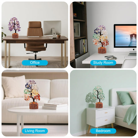 Sunnlejw 7 Chakra Crystal Tree left side, compact desk decor for productivity-inspired spaces.