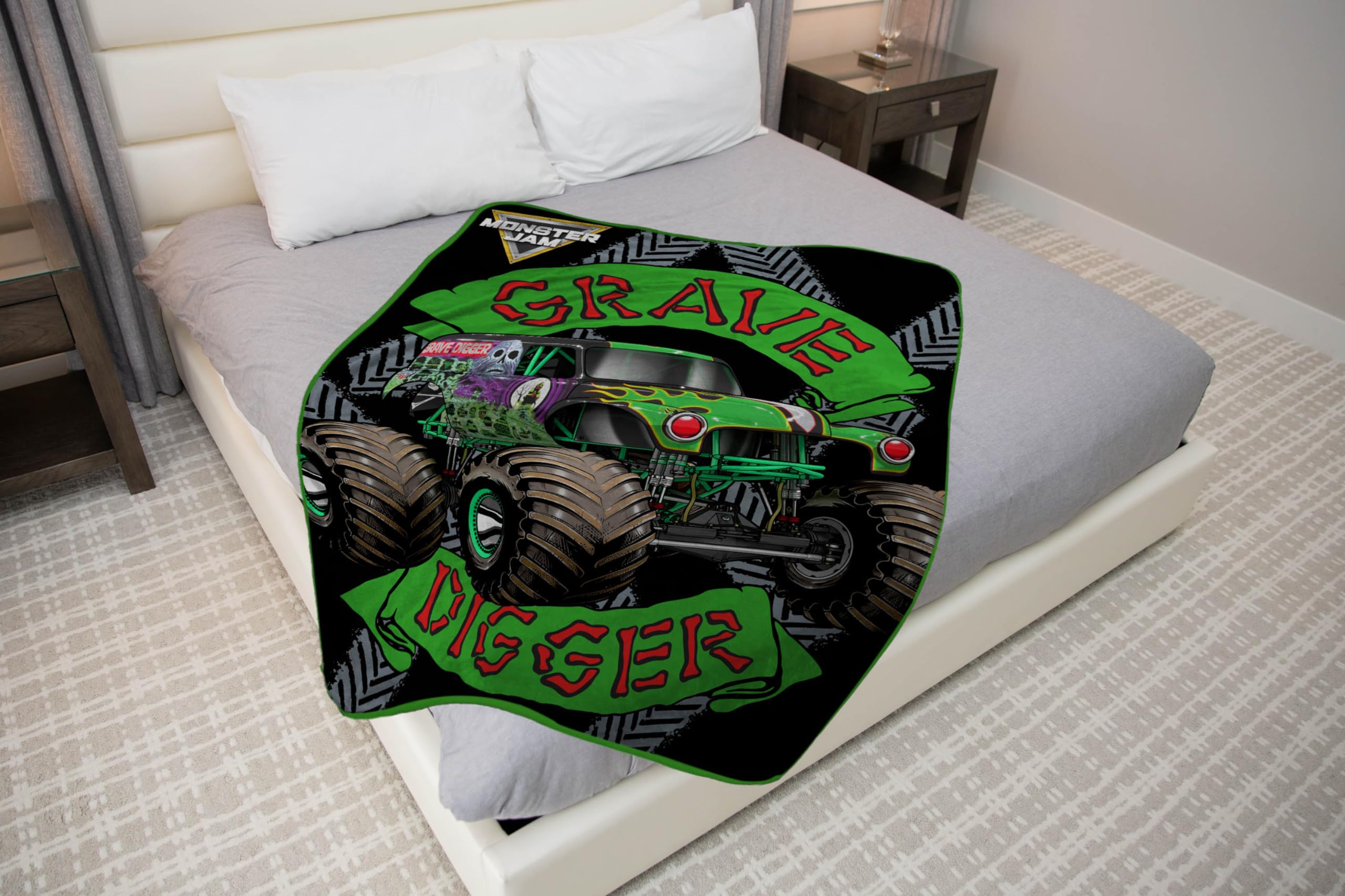 Sunny Side Up Monster Jam blanket texture with soft microfiber feel