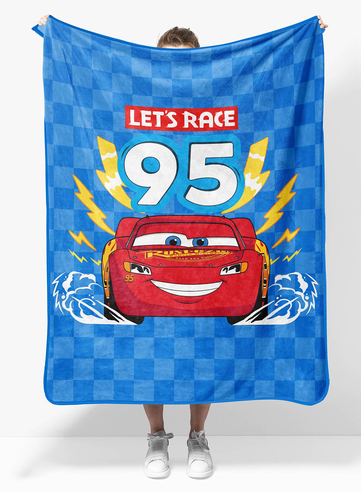 Sunny Side Up Cars travel blanket featuring Lightning McQueen for cozy road trips.