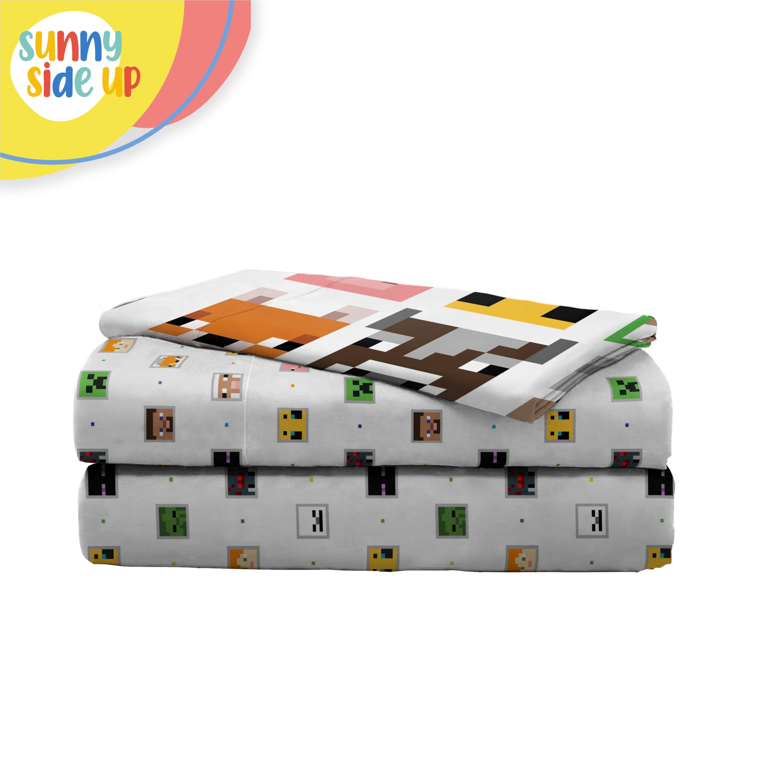 Sunny Side Up Minecraft characters Creeper Enderman and animals in bright artwork