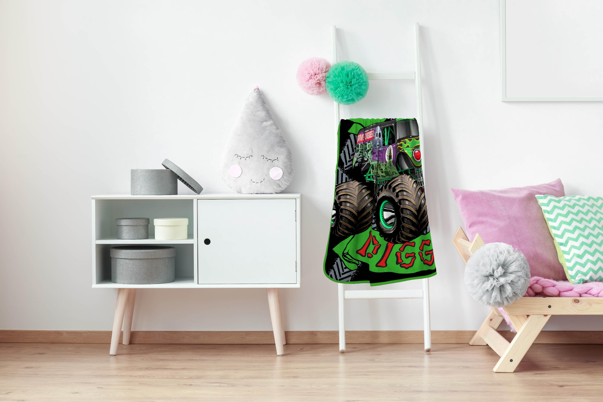 Sunny Side Up Monster Jam collection coordinating bedding setup