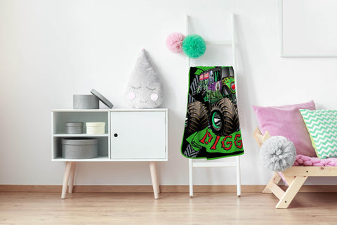 Sunny Side Up Monster Jam collection coordinating bedding setup