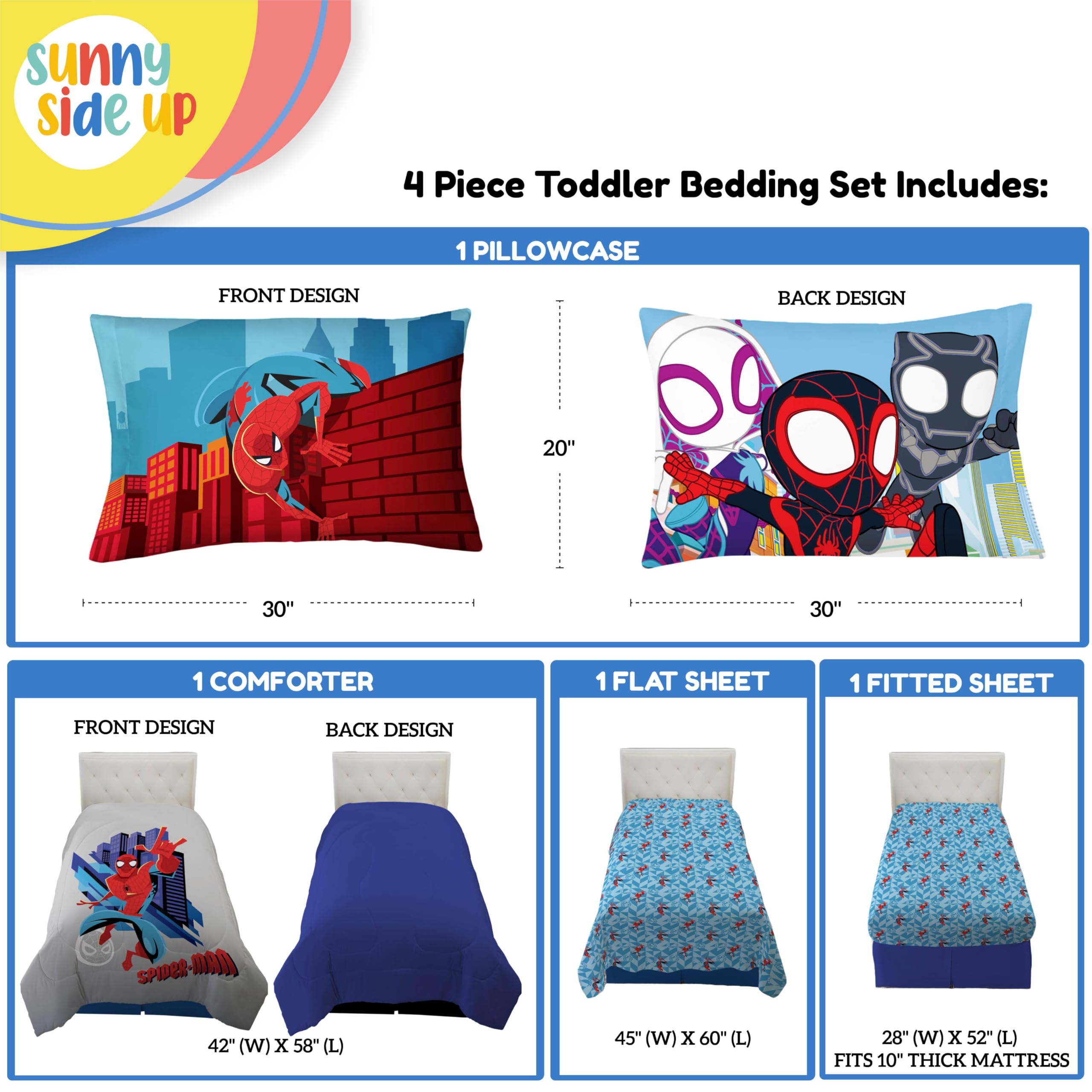Sunny Side Up Spiderman flat sheet showing soft, breathable microfiber fabric.