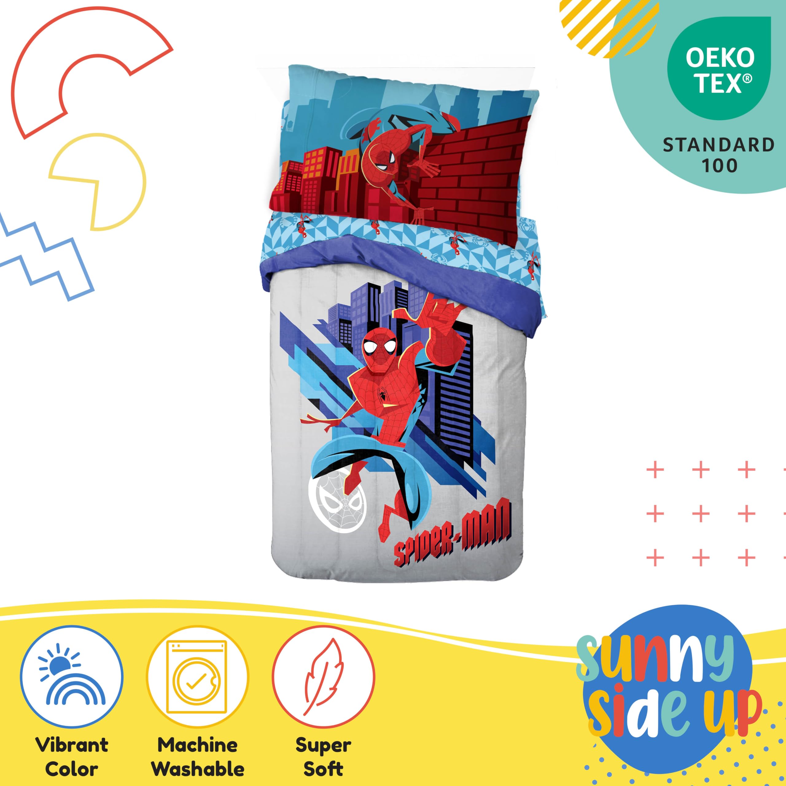 Sunny Side Up Spiderman pillowcase adds character and easy care for bedtime.