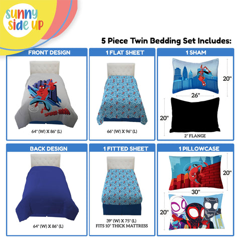 Sunny Side Up Spiderman twin bedding fabric texture highlights breathable material.