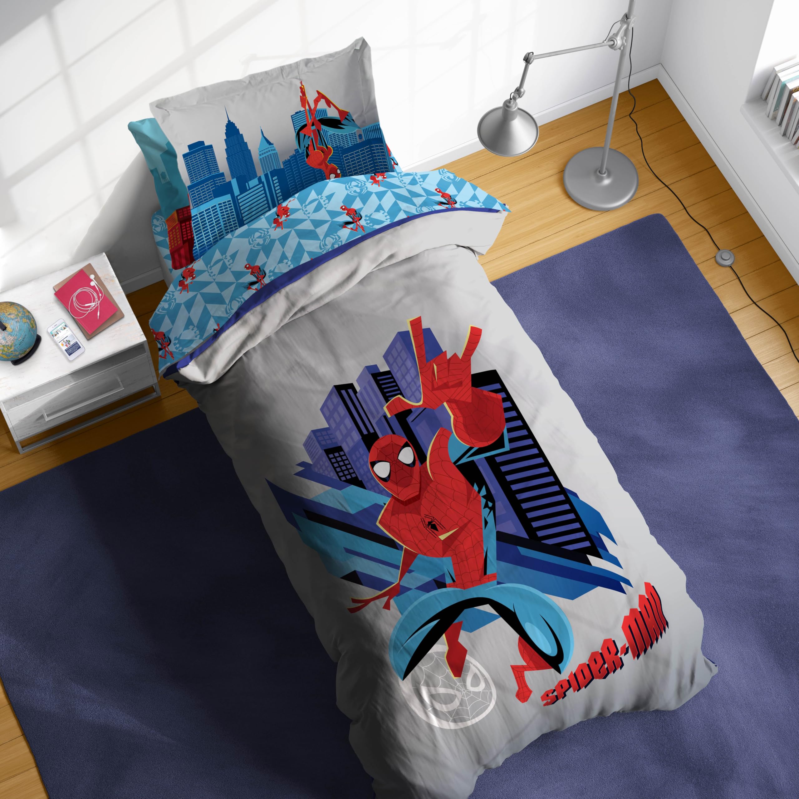 Sunny Side Up Spiderman twin bedding set full view with vibrant design for a playful room.