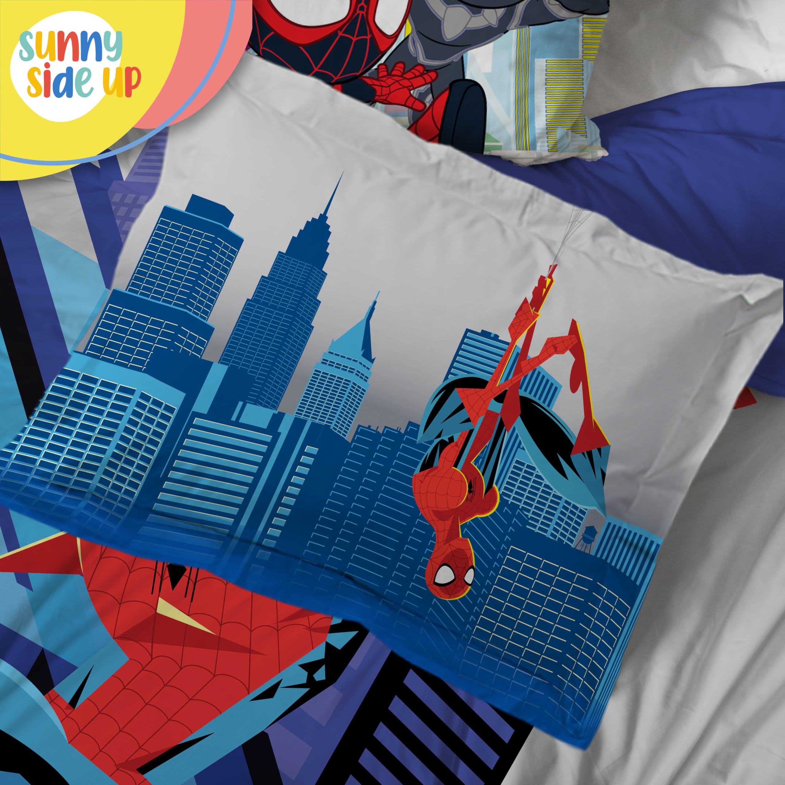 Sunny Side Up Spiderman twin pillow sham adds decorative bedtime flair.