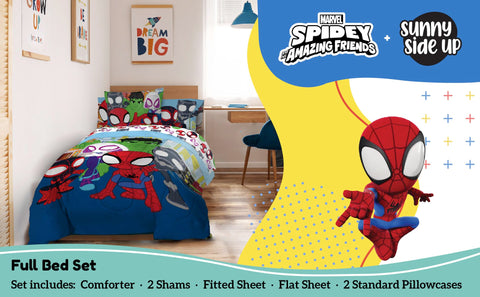 Sunny Side Up Spidey fitted sheet provides soft, breathable year-round comfort.