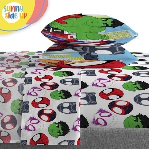 Sunny Side Up Spidey pillow shams enhance playful hero décor.