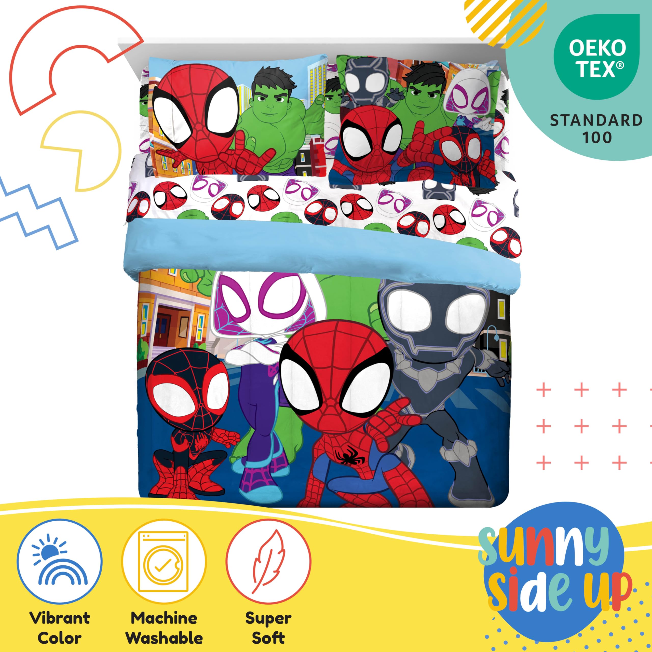 Sunny Side Up Spidey standard pillowcase complements the hero-themed set.