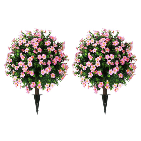 Sunnyglade boxwood topiary ball tree with pink flowers for outdoor decor.