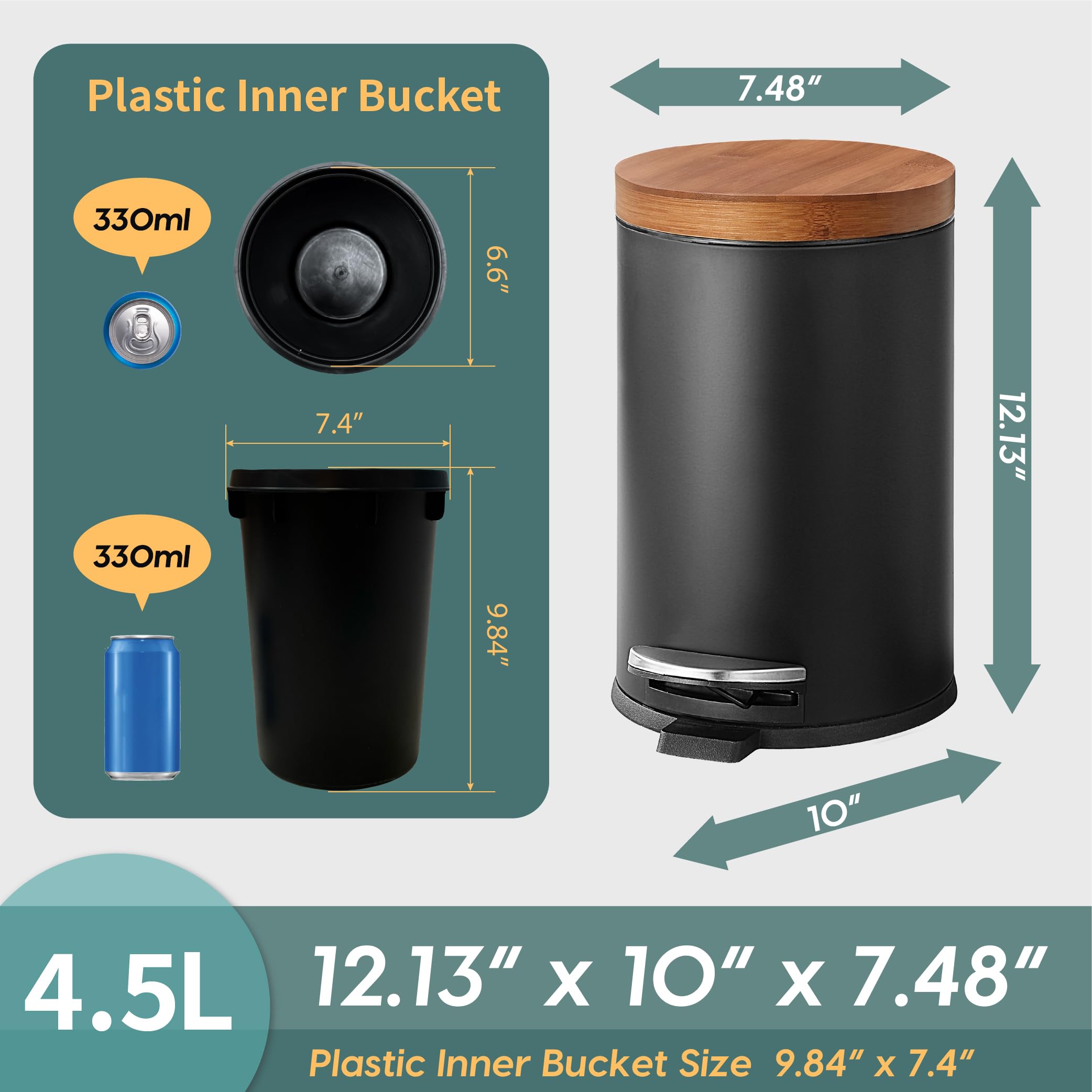 SunnyPoint Elite black round trash can blends with modern décor and fits compact spaces.