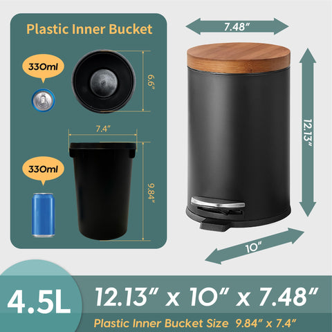 SunnyPoint Elite black round trash can blends with modern décor and fits compact spaces.
