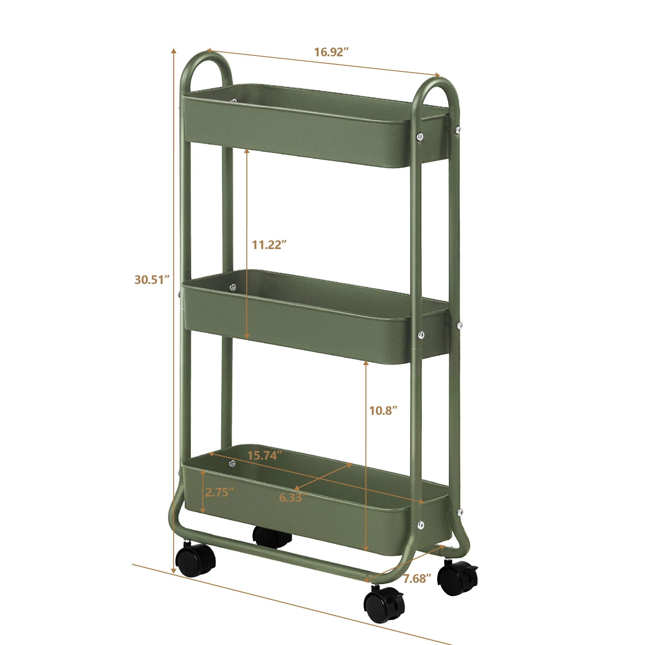 SunnyPoint Slim Rolling Cart nestled between appliances demonstrates gap-saving design.