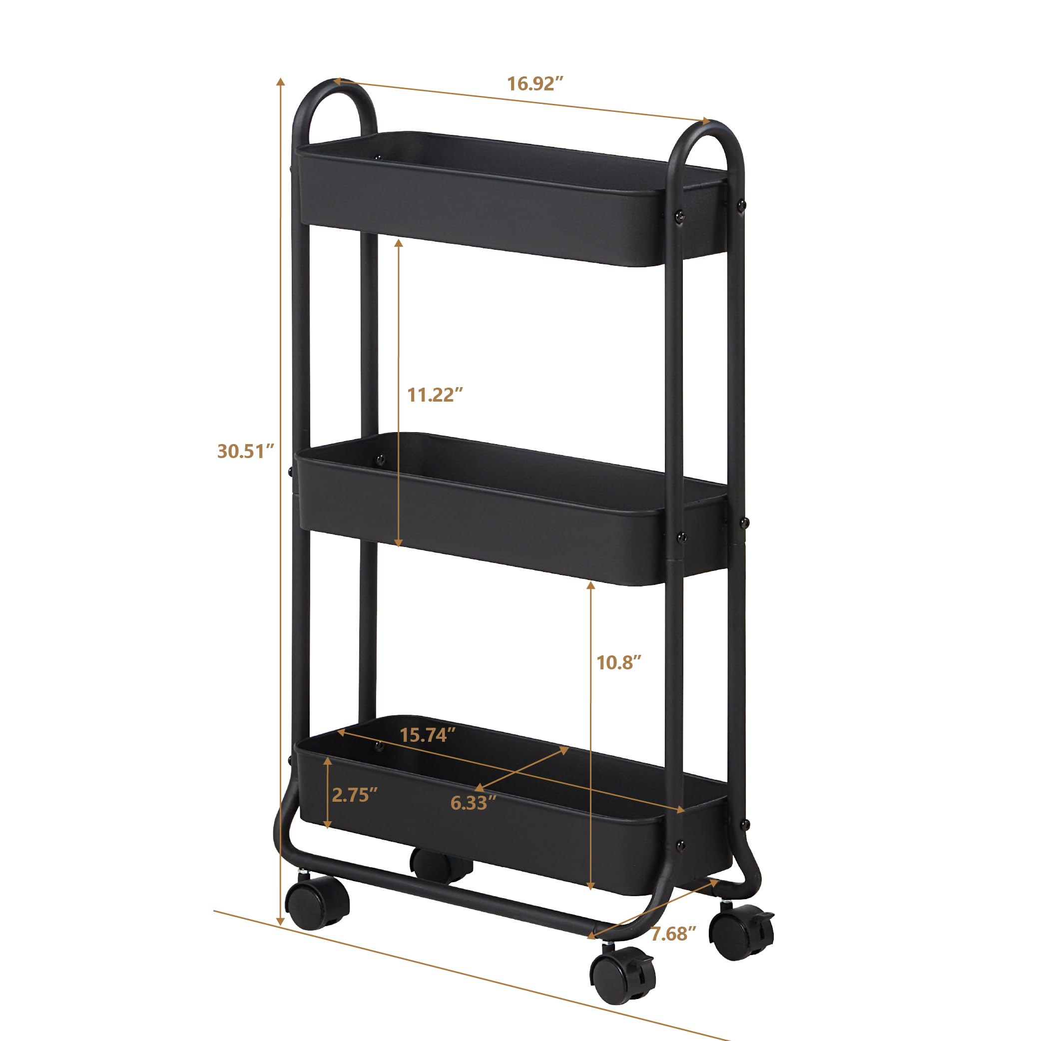 SunnyPoint Slim Rolling Cart with caster wheels enables smooth mobility in tight spaces