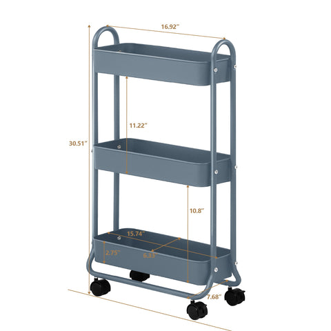 SunnyPoint slim rolling cart blue wheels emphasize durability and easy repositioning in narrow spaces.