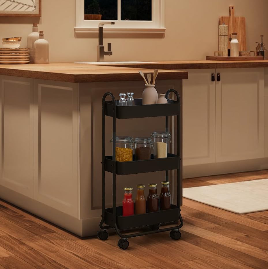 SunnyPoint Slim Rolling Cart for kitchen organization helps tidy cleaning supplies