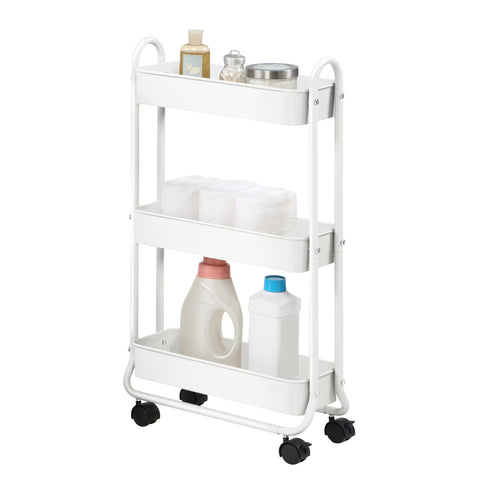 SunnyPoint Slim Rolling Storage Cart in bathroom with compact 3-tier shelves for toiletries.