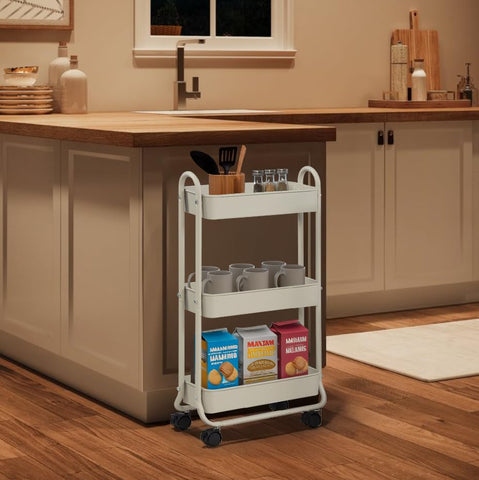 SunnyPoint 3-tier rolling organizer keeps cleaning supplies neatly organized.