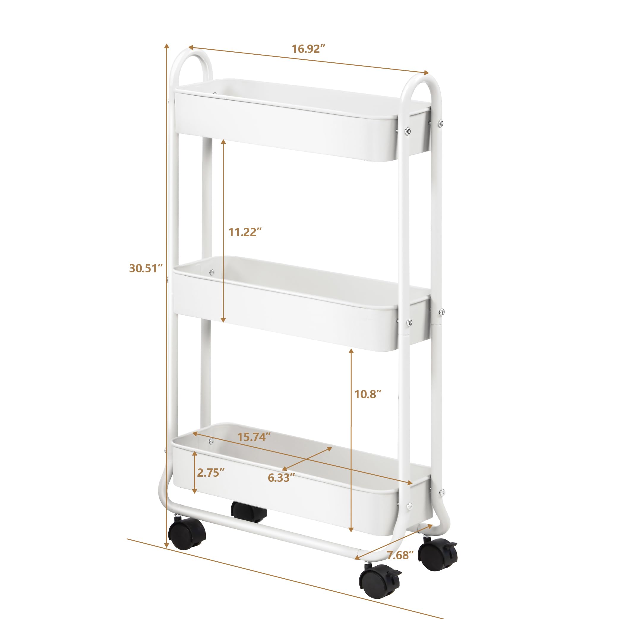 SunnyPoint cart in white finish fits tight spaces between appliances.